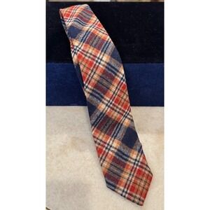 Pendleton Mens Plaid Necktie 100% Virgin Wool Navy Blue Red Tan Woven Tie 3 Inch